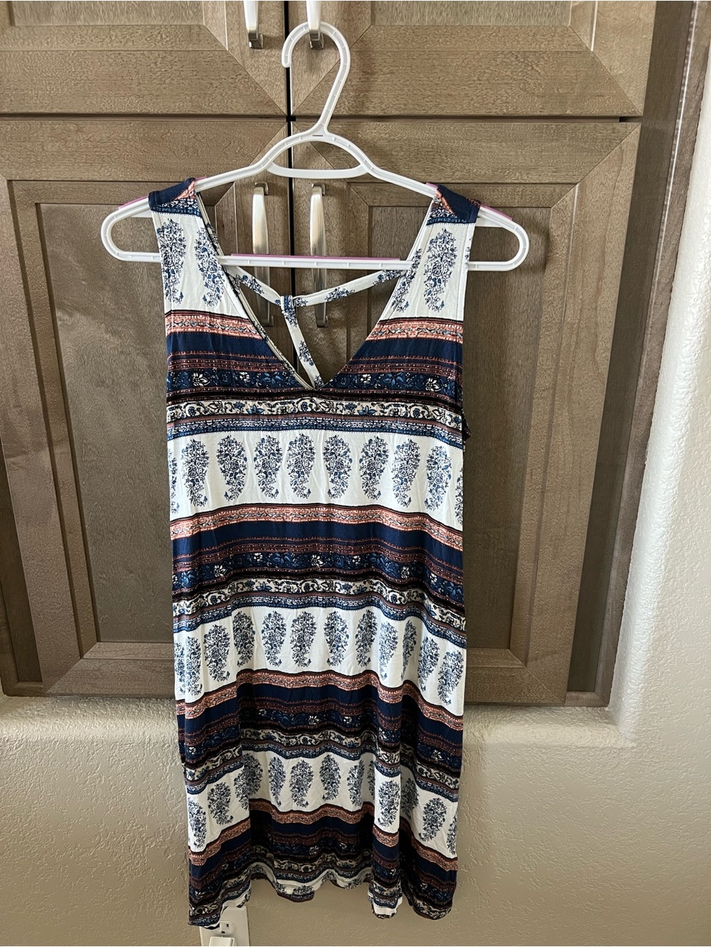 Maurices (pockets) Navy, White & Rust Striped Boho Sundress